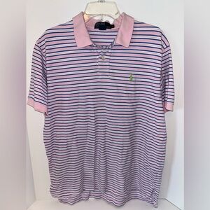 Polo Ralph Lauren VINTAGE pink white blue stripe short sleeve polo size LARGE‎